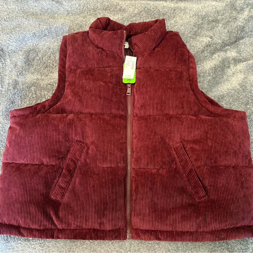 Maurices Burgundy Corduroy Puffer Vest Wide Wale Quilted Wine 1X